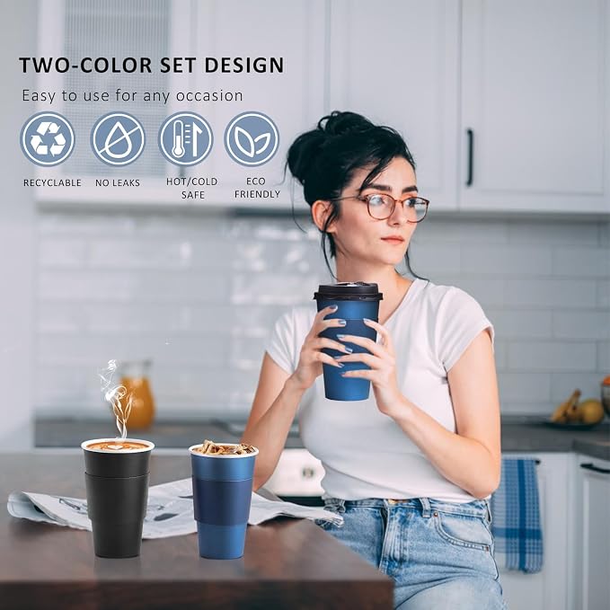 SIUQ 500 Pack 16 oz Coffee Cups with Lids, Disposable Hot Paper Coffee Cups | Black & Blue To Go Paper Cups with Lids and Sleeves for Thanksgiving, Party, Home, Shop, Office, Christmas, Travel and Events - Image 3