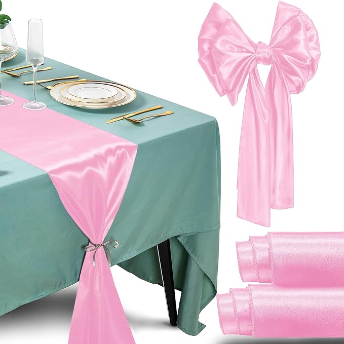 SI Pack of 50 Wedding 12 x 108 inch Satin Table Runner for Wedding, Decorations for Graduations, Engagements, Birthday Parties, Banquets, Runners fit Rectangle, Round Table - Pink by Unknown