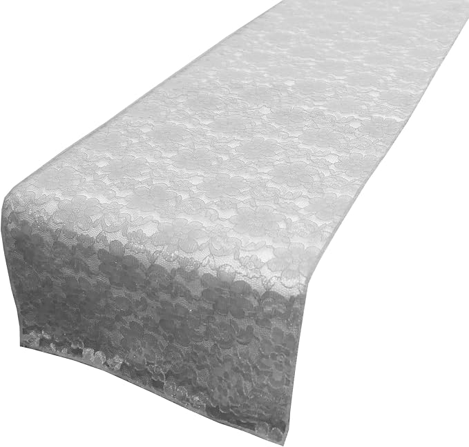 Zen Creative Designs 10 Pack Floral Lace Table Runner Sheer Lace Event Party Wedding Table Decor (12" by 90", Silver) by ZenCreativeDesigns