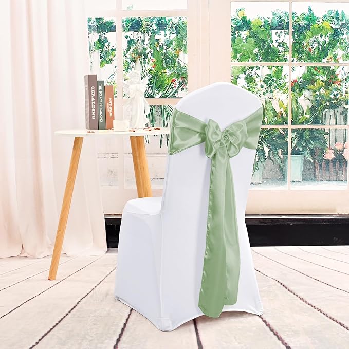 60 Pcs Sage Green Chair Sashes Satin Chair Bows Sashes for Party, Hotel, Wedding, Reception, Restaurant Event Decoration (7 x 108 inch) - Image 5