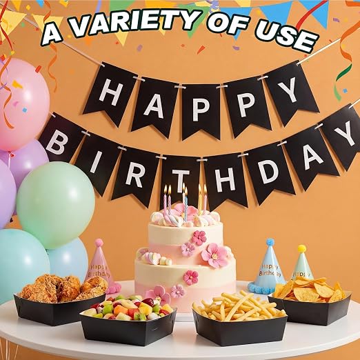 Uiifan 50 Pcs 5 lb Extra Large Paper Food Trays Disposable Food Boat Nacho Plate Serving Snack Trays Grease Resistant Self-assembly for Back to School Party Birthday Wedding Supply (Black) - Image 6