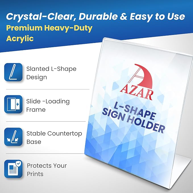 Azar Displays 112718 8" W x 10" H Vertical L-Shaped Sign Holder (10 Pack) - Image 2