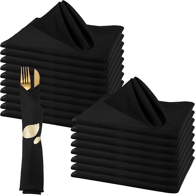 Buryeah 60 Pcs Washable Cloth Napkins 17 x 17 Inch Polyester Dinner Napkins Soft Table Napkins for Weddings Parties Holiday Dining Banquet (Black) by Buryeah