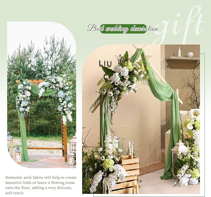 Showgeous Wedding Arch Draping Fabric Sage Green Chiffon Fabric Drapes - Image 6