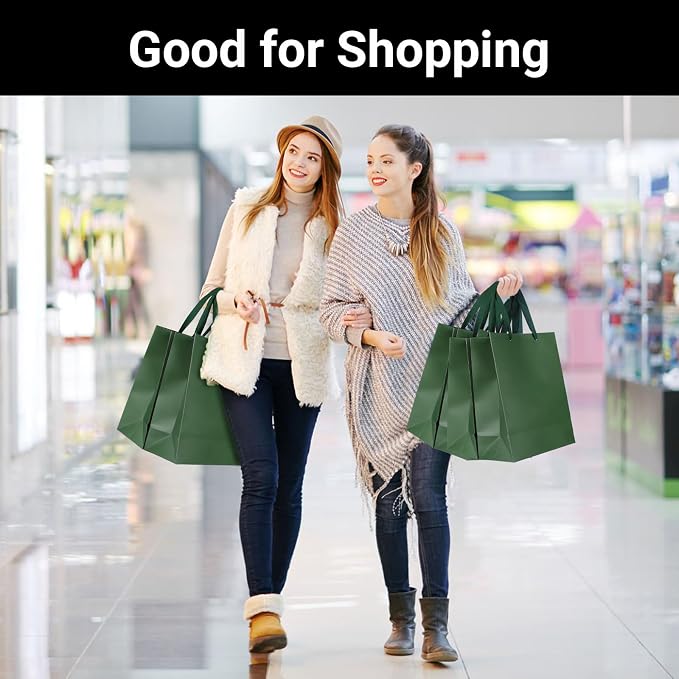 EUSOAR Paper Gift Bags with Handles, 12pcs 9.8"x5.1"x12.6" Green Kraft Gift Wrap Bags, Merchandise Business Retail Grocery Shopping Wrapping Wedding Birthday Thank You Gift Bags Party Favor - Image 4