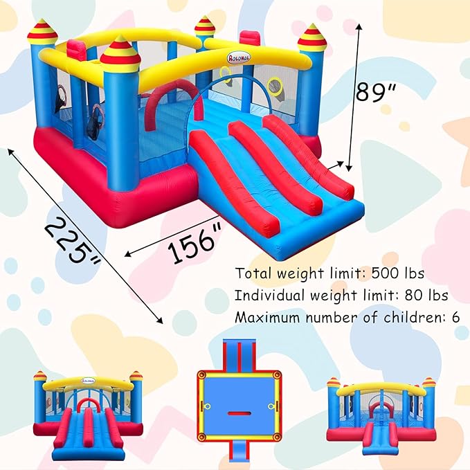 Big Inflatable Bounce House for Party,18.7ft x 13ft,Double Slide,Double Basketball Hoop,Fun Central Obstacle,Throw Ball Game,Reinforced PVC Bounce Floor,Jumping Bouncy Castle Holds 6 Kids