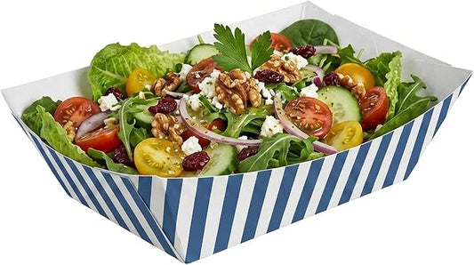 Bio Tek 1/2 Pound Food Boats, 50 Disposable Paper Food Trays - Heavy-Duty, Greaseproof, Striped Paper Food Boats, For Snacks, Appetizers, Or Treats, Use At Parties Or Carnivals - Restaurantware by Restaurantware