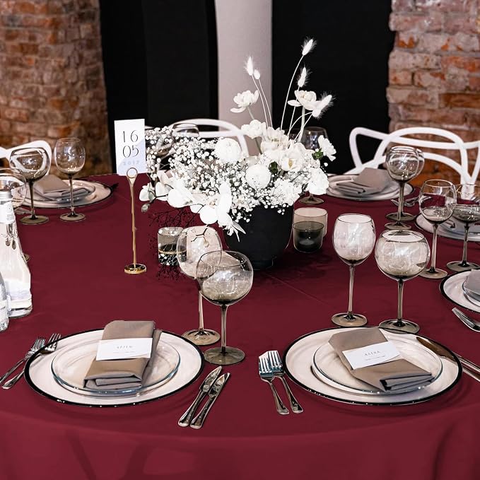 YMHPRIDE 6 Pack Round Tablecloths - Burgundy, 90 Inch Polyester, Washable Fabric Table Covers for Wedding, Party, Dining, Banquet - Image 7