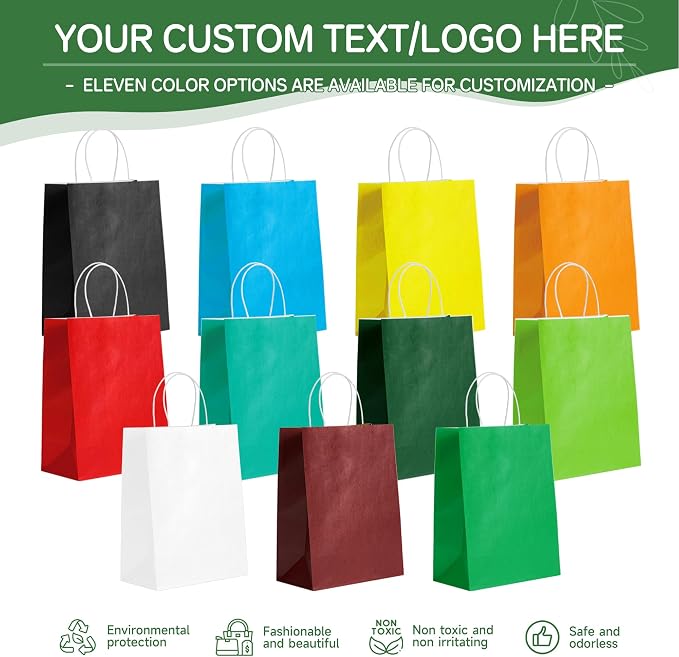ECOEXTRA 50 PCS Custom Paper Bags with Logo, 8x4.5x10.8 Inch Personalized Gift Bags with Handles for Small Business, Shopping, and Goodie Bag - Image 2