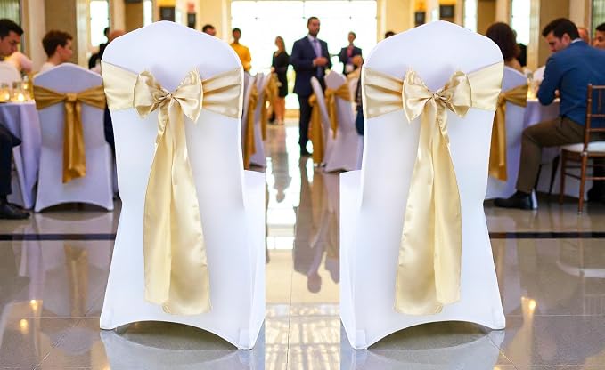 VDS Satin Chair Sashes Chair Cover Back Tie Sateen Bows Ribbon for Wedding Birthday Graduation Engagement Ceremony Event Party Banquet Venue Hotel All Dining Chair Decoration (25PC) (Champagne) - Image 2