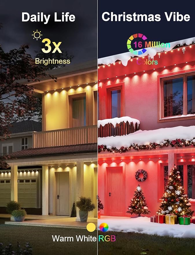 150Ft Permanent Outdoor Lights,Smart RGB Outdoor Lights with Remote APP Control, IP67 Waterproof Outside Light for House for Christmas, Halloween, Holiday, Party, Daily