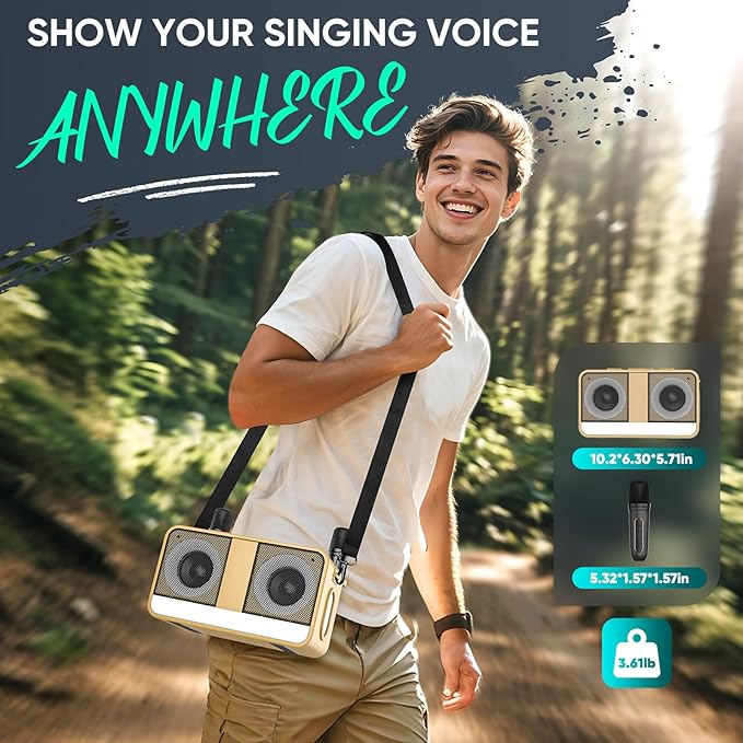 Karaoke Machine, Real 35W Portable Speaker,8H Long Time, 2 Rechargeable Wireless Microphones,LED,Karaoke Machine for Adults & Kids,BT/FM/USB/TF/AUX,for Home Party/Outdoors(CHJ171-Golden)