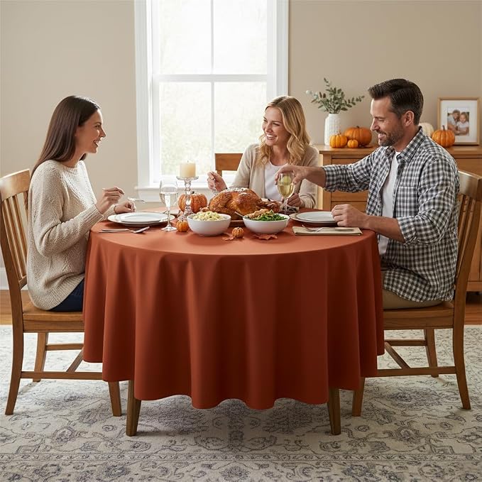 sancua Thanksgiving Round Tablecloth - 90 Inch Burnt Orange - Image 2