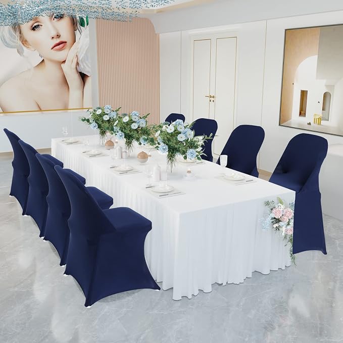 HAINARverS Folding Chair Covers for Wedding, 10pcs Navy Blue | Stretch Spandex Washable Fabric Chair cover, Decoration Chair Cover for Wedding, Party, Banquet, Birthday, Conference, Event - Image 3