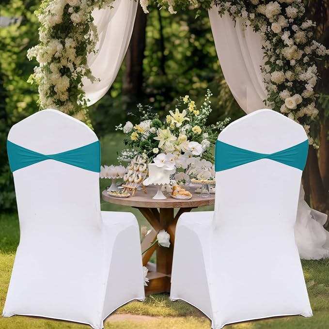 Turquoise Chair Sashes Bows 50 Pack, Spandex Blue Chair Cover Bands Ties Without Buckle for Gender Reveal Baby Shower Decoration - Image 5