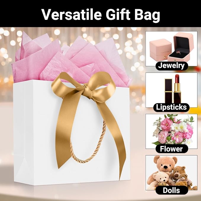 EUSOAR White Thank You Gift Bags with Handles, 20pcs 8.6"x3.9"x7" Gift Bags with Ribbon Wedding Favor Bags, Paper Wrap Treat Bag Bulk for Wedding Party Favors Grocery Birthdays Bridal - Image 3