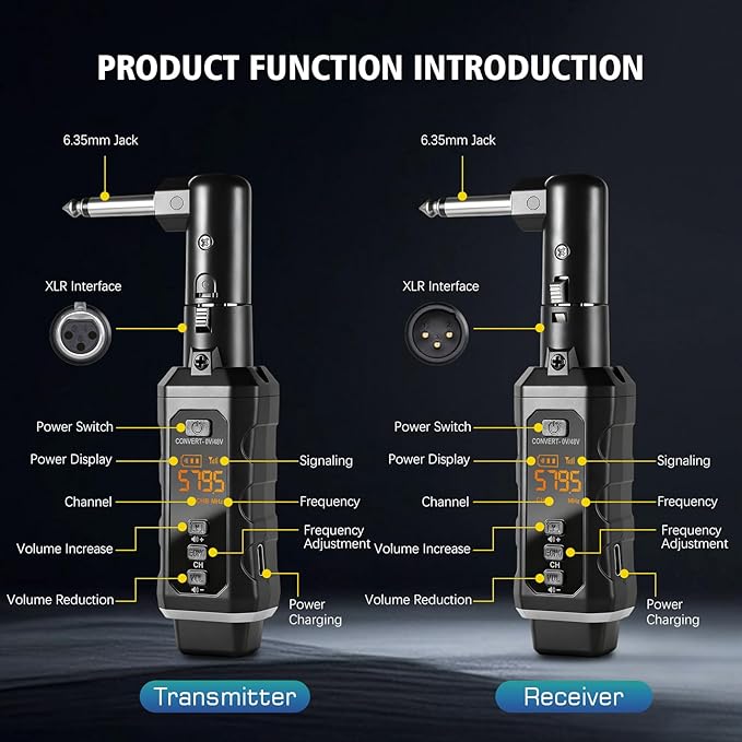 Wireless XLR Transmitter and Receiver UHF Wireless Microphone Adapter for 164FT Range 8-Hours Battery Wireless Mic Adapter For Condenser, Dynamic Mics, PA System,Mixer.