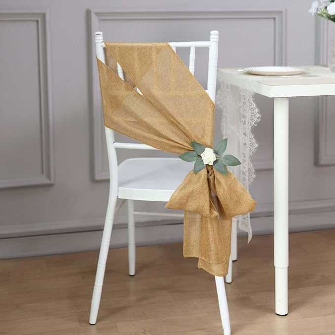 Efavormart 5 Pack | Gold Jute Faux Burlap Chair Sashes Covers, Boho Chic Linen Decor - 6"x108" by efavormart
