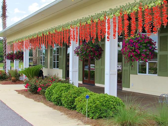 U'Artlines 24 Pack (Total 86.4 Feet) Artificial Fake Wisteria Vine Rattan Hanging Garland Silk Flowers String Home Party Wedding Decor (24, Red) - Image 9