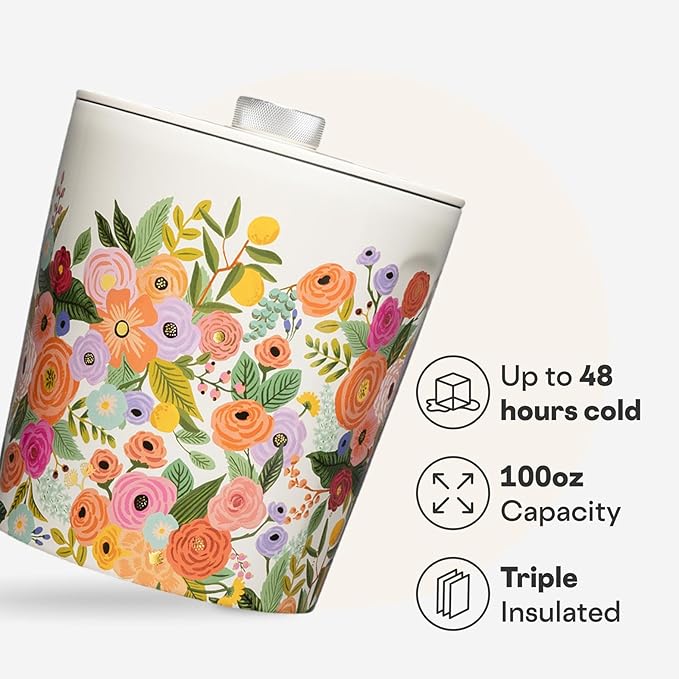 Corkcicle Insulated Ice Bucket with Lid - Stainless Steel - 100 oz - Garden Party Cream