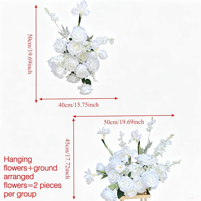2 Pieces of White Roses, Wedding Arch Hanging Flower Center piece | Pure white flower arrangement, banquet stage layout, bridal aisle decoration, arched flower splicing - Image 4