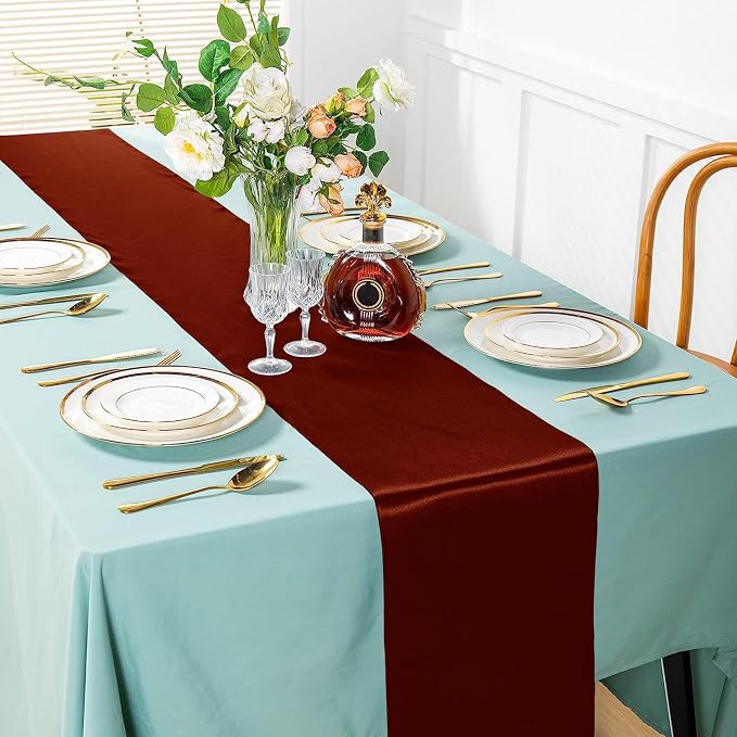 SI Pack of 20 Wedding 12 x 108 inch Satin Table Runner for Wedding, Decorations for Graduations, Engagements, Birthday Parties, Banquets, Runners fit Rectangle, Round Table - Rust - Image 2