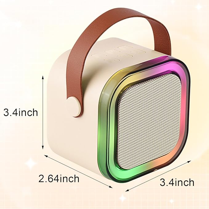 Karaoke Machine for Kids Adults, Mini Portable Bluetooth Karaoke Speaker with 2 Wireless Microphone and Lights,Toys for All Smartphones,Birthday, Family,Home Party Beige