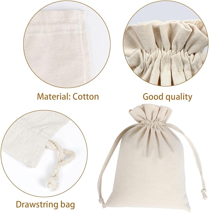 60 Pieces Cotton Drawstring Bags, Reusable Muslin Bag (10 x 15 cm) for Storage, Teas, Candy, Spices, Jewelry, Gifts, Wedding Party and Home Decoration DIY Craft - Image 3