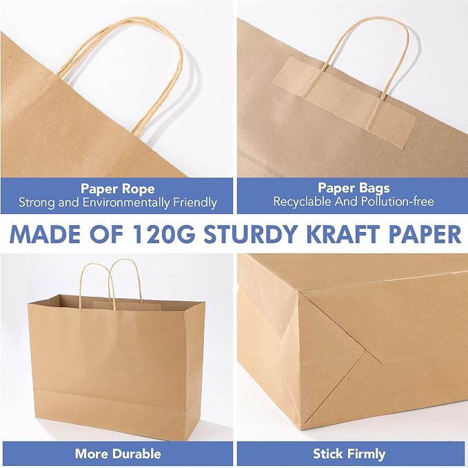 XPCARE Large Brown Paper Bags, 200 Pcs 16x6x12 Paper Gift Bags with Handles | Medium Paper Bags with Handles Bulk Retail Kraft Paper Bag Gift Bag for Wedding Party Shopping - Image 4