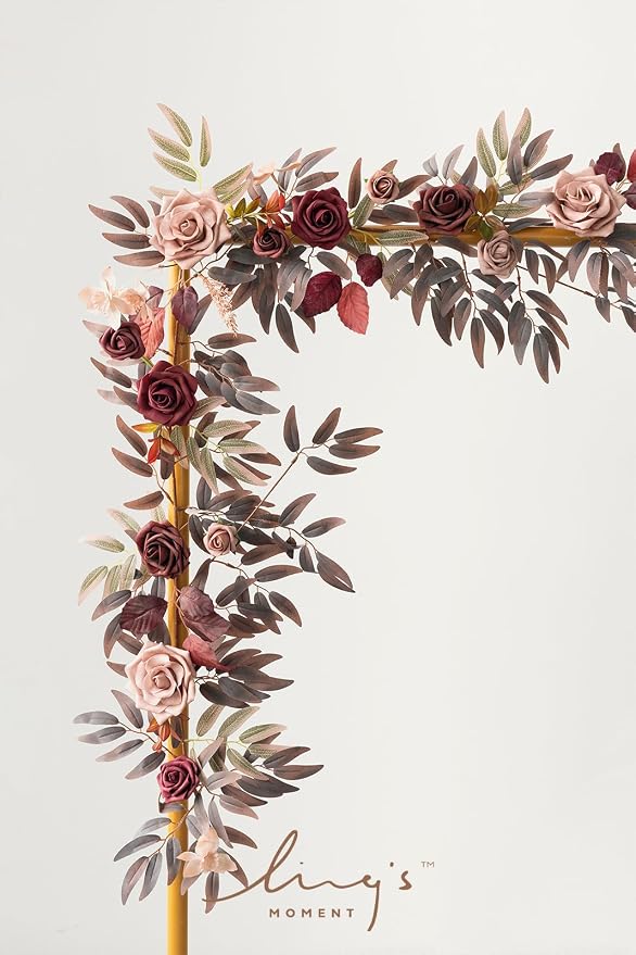 Ling's moment Flower Garland, 5FT Eucalyptus & Rose Burgundy & Dusty Rose | Floral Arch, Table Centerpiece, Rose & Leaves, Wedding Parties & Home Decor - Image 3