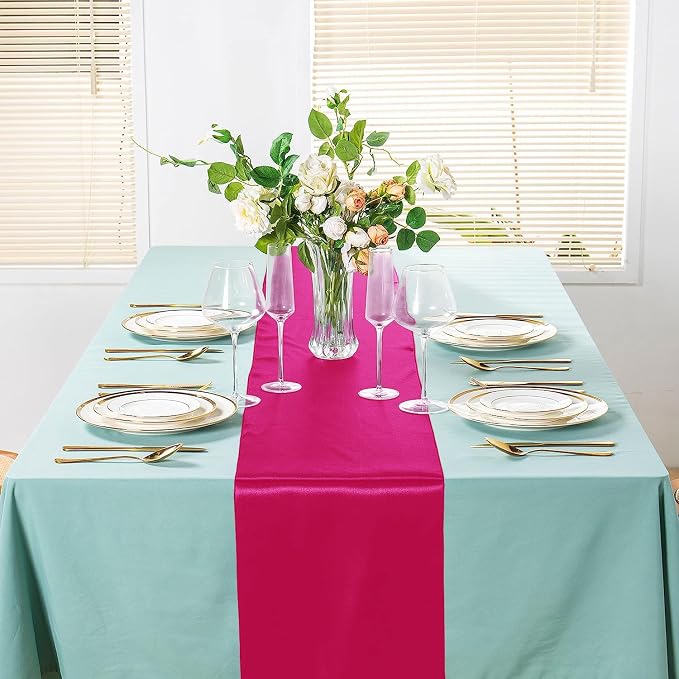 SI Pack of 30 Wedding 12 x 108 inch Satin Table Runner for Wedding, Decorations for Graduations, Engagements, Birthday Parties, Banquets, Runners fit Rectangle, Round Table - Magenta - Image 4
