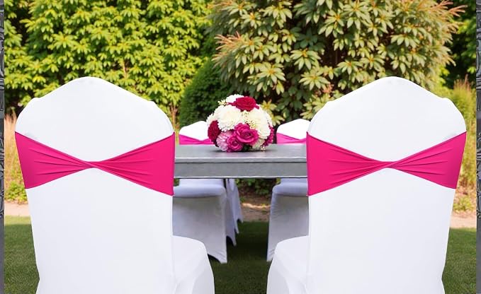 VDS Pack of 200 PCS | Magenta | Spandex Chair Sashes Bows Without Buckle | Stretch Elastic Banquet Universal Folding Chair Band Tie with for Wedding Party Conference Celebration Event Decoration - Image 6