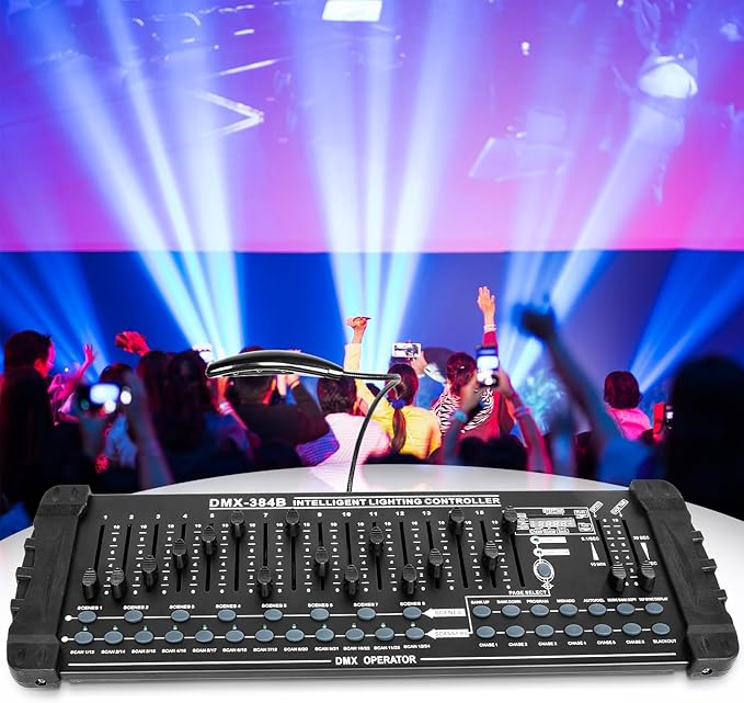 DMX512 DJ Controller 384CH DMX Cotroller Use for Program Editing of Bar Club Live Lights Show Support 30 Banks 8 Scenes 24 Fixtures Stage Lighting Console