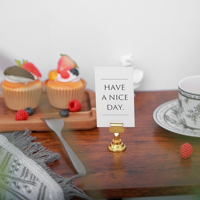 Urban Deco 36 Pieces Table Card Holder Place Card Holders 1.7 inches Gold Steel Card Holders for Photos, Food Signs, Memo Notes, Weddings, Restaurants, Birthdays(Gold 36PK)