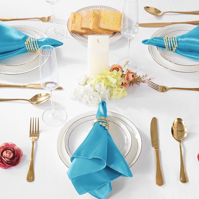 MILVOWOC 72 Pack Square Teal Satin Napkins 20 x 20 Inch | Soft Silk Dinner Napkins, Smooth Decorative Table Napkins, Washable & Reusable Cloth, For Weddings Dinner Restaurant Party - Image 7