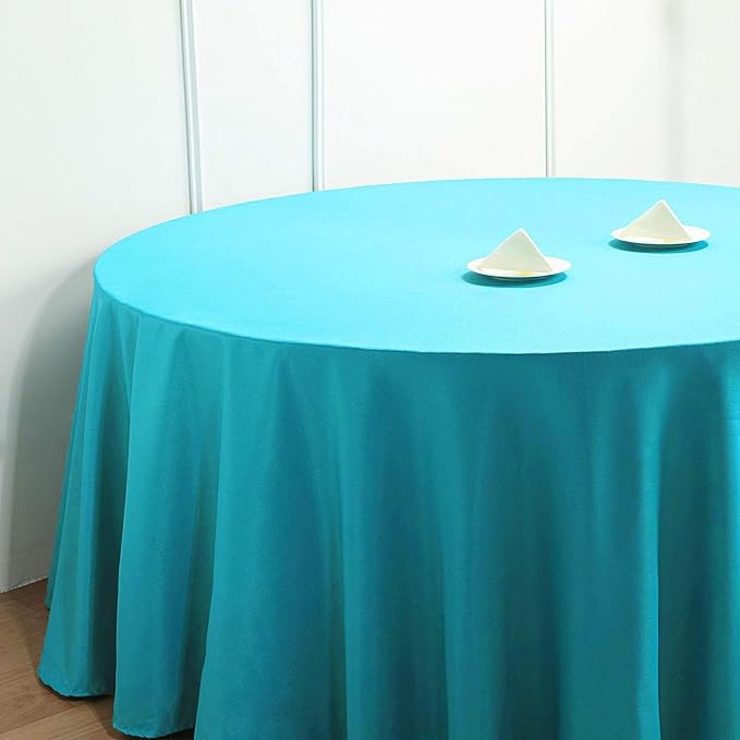 10 pcs 132 inch Turquoise Round Polyester Tablecloths Fabric Table Cover Linens | 132" Washable Fabric Table Cloth Covers for Wedding Party Polyester Reception Buffet Events Catering Dining Kitchen - Image 6