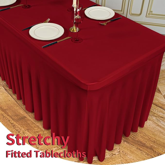 6 Packs Burgundy Spandex Table Clothes for 8 Ft Tables - Image 4