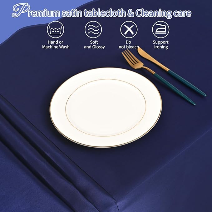 YMHPRIDE 10 Packs Satin Tablecloth 108 x 57 inch Navy Blue Rectangular Tablecloths, Overlay Satin Table Cover Bright Silk Tablecloth Smooth Fabric Table Decoration for Wedding Party Banquet Events