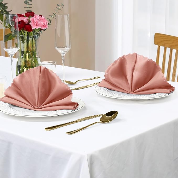 Homiest Rose Gold Satin Napkins 20x20 Inch, 100 Pack Scalloped Edges | Silky Smooth Texture, Fade-Resistant Reusable, for Weddings Banquets Parties, Seamless One-Piece Design, Hand Wash Care - Image 6