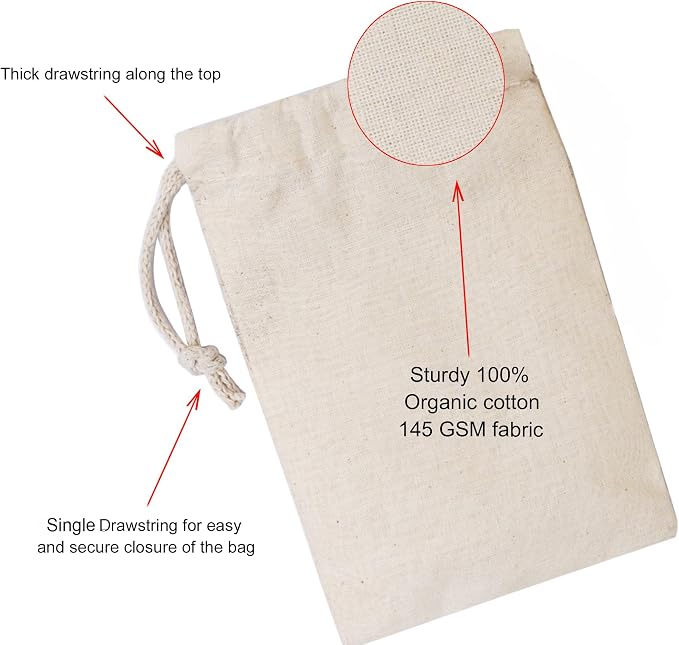BigLotBags Cotton Muslin Bags 100% Organic Cotton Single Drawstring Premium Quality Eco Friendly Reusable Bags - Pack of 25 (6 x 8 Inches) - Image 2