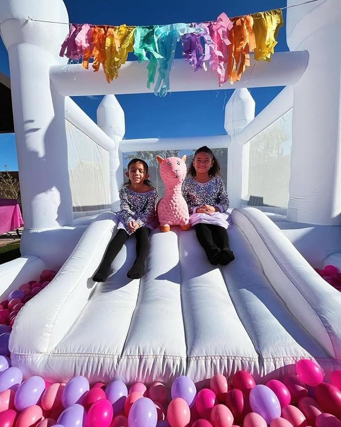 Inflatable White Bounce House for Kids with UL Blower-Portable, Large Ball Pool and Jump Space 3in1 Bouncy Castles A Spacious Joy-Room Bounce House for Kids 3-12 (Oxford material-13' L X 8' W X 8' H)