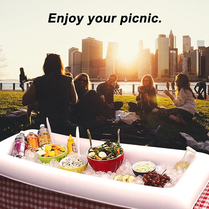 Inflatable Ice Serving Buffet Bar with Drain Plug - BBQ Picnic Pool Party Supplies Buffet Salad Food & Drinks Tray for Party Picnic & Camping (Pack of 1, 53 x 25.6 inches)
