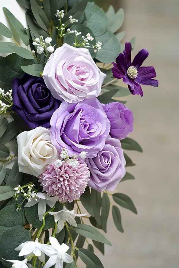 Olalaka Faux Flower Swag Set of 2 for Wedding Welcome Signs Floral Decorations, Purple Wedding Arch Flowers for Wedding Ceremony (Lilac & Purple & Cream) - Image 6