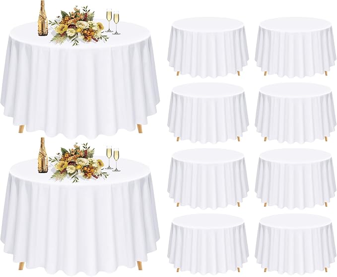 Pesonlook 10 Pack 120 Inch White Round Table Cloths, Premium Polyester Round Tablecloth Wrinkle Resistant Washable TableCover for Wedding, Party, Dining,Banquet,Buffet Table by Pesonlook