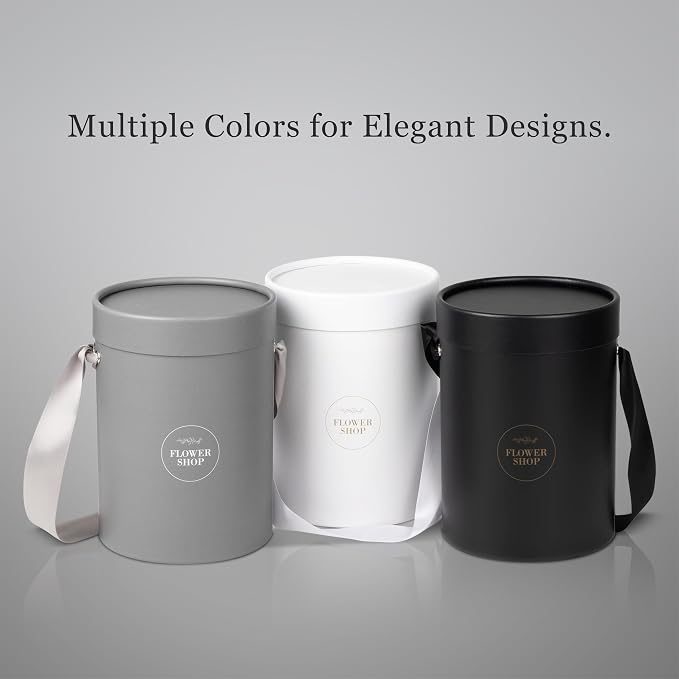 4 Flower Bouquet Hat Boxes | 2 Per Size Round Floral Arrangement Vase | Satin Ribbon Handle & Waterproof Liner | Gift Box for Flowers with Lids | Black - Image 6