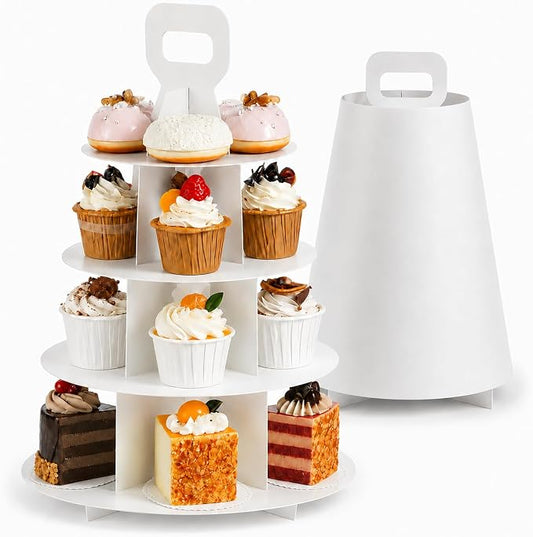 4-Tier Cupcake Stand, 10 Set Cardboard Cupcake Tower with Paper Cover, Dessert Cup Cake Stand Tower for Birthday Wedding Party Decoration,Afternoon Tea Stand, Cupcake Tier Stand by Unknown