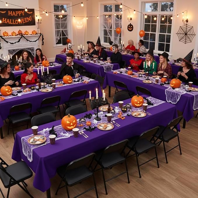 sancua Purple Tablecloths Rectangle, 6 Pack Table Cloth for 8 Foot Tables | 60x120 Inch, Washable Polyester Fabric Rectangular Table Cover for Halloween, Wedding, Birthday Party, Banquet Reception - Image 2