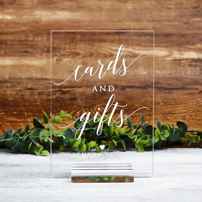Acrylic Cards and Gifts Sign with Stands, 5"x7" Clear Acrylic Wedding Sign and Clear Stand, Wedding TableTop Sign for Wedding Reception Event Party (Cards and Gifts)