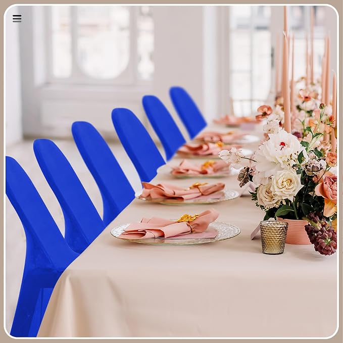 Newwiee 100 Pcs Spandex Chair Covers Bulk - Stretch Folding Flat Front Fitted Universal Chair Protector Pack Removable Washable for Wedding Party Dining Banquet Event (Blue) - Image 4