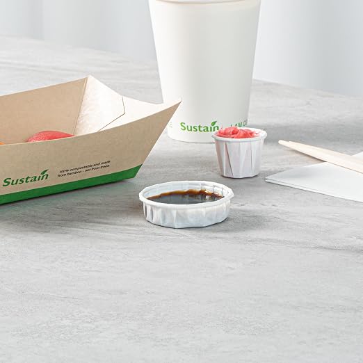 Restaurantware-Sustain 1 Ounce Portion Cups, 2000 Disposable Condiment Cups - Compostable, Versatile, White Paper Sample Food Cups, Stylish, For Serving Dips, Jams, Sauces, Nuts, And More - Image 7